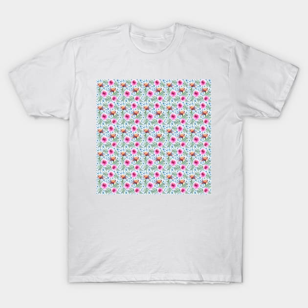 Tropical Flowers Watercolor Pattern T-Shirt by Neginmf